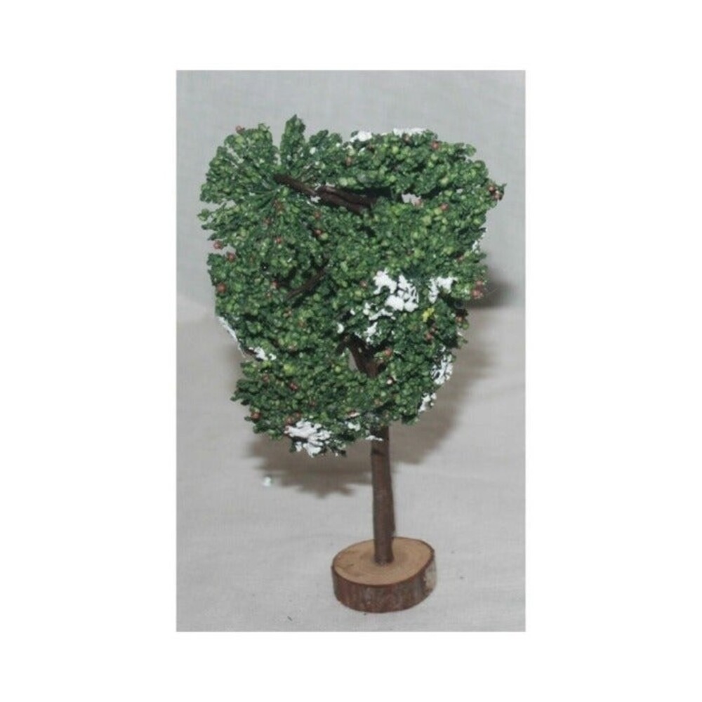 Large 8" Tall Flocked Berry Christmas Village Tree With Wooden Base